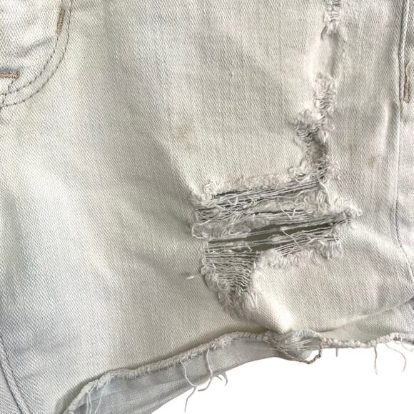 American Eagle Hi Rise Shortie Distressed Light Blue Wash Raw Hem Shorts sz 00 - Picture 6 of 16